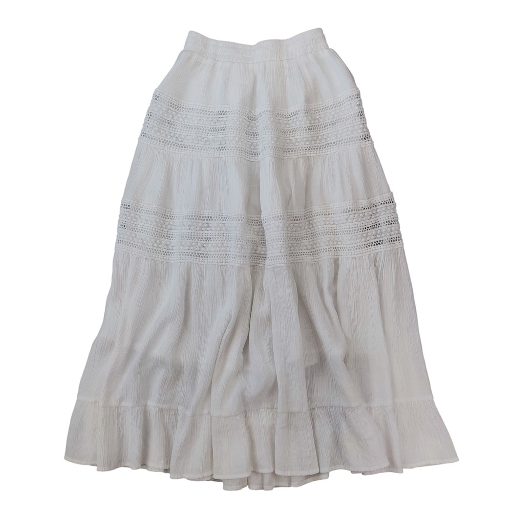 Scarlet Skirt Womens Free Size White Crochet Lace Tiered Crinkle Gauze Maxi Boho